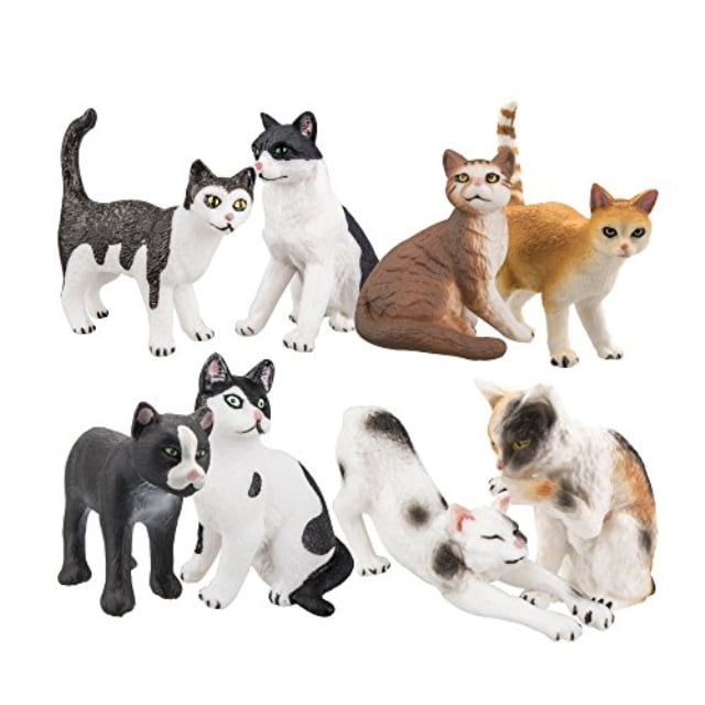 TOYMANY Cat Figurines, 8PCS Different High Realistic Cat Companions