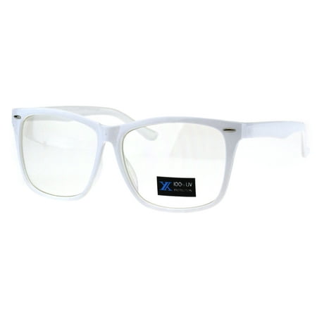 Thin Plastic Nerdy Geek Rectangular Clear Lens Eyeglasses White