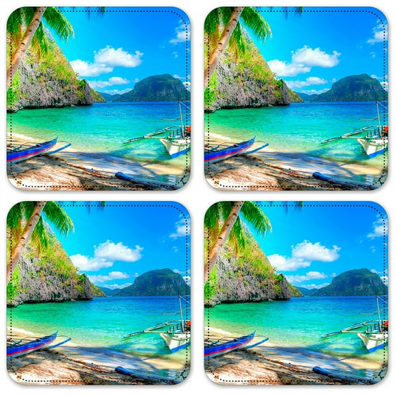 Vinyl Drink Coasters - Set of 4 - Catamarans on the Beach