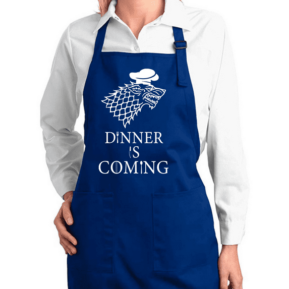 Wild Bobby, Dinner Is Coming Funny GoT Dire Wolf Kitchen Cooking Apron with Pockets Kitchen Cooking Apron Graphic Apron with Pockets