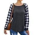 thumbnail image 4 of TWY Women Stylish Long Sleeve plaid Print Splice Design Slim Fit T-shirt Blouse Top, 4 of 7