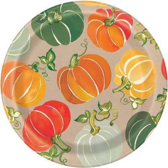 Colorful Pumpkins Fall Autumn Disposable Paper Plates, 9 in, 8 Count