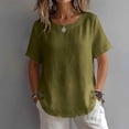 thumbnail image 6 of Tqcoqu Women's Cotton Linen Short Sleeve Tops,Crew Neck Side Button Shirts Casual Loose Fit T-Shirt,Army Green Women's S-XXL, 6 of 9