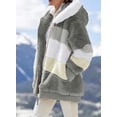 thumbnail image 2 of Womens Fuzzy Fleece Jacket Hooded Color Block Patchwork Cardigan Coats Outerwear with Pockets S Gray Female, 2 of 5