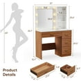 thumbnail image 3 of Cottinch Makeup Vanity Desks with Mirror and 3 Color Lights,Brown Vanity Dressers Bedroom Dressing Table,4 Drawers,Charging Station, 3 of 9
