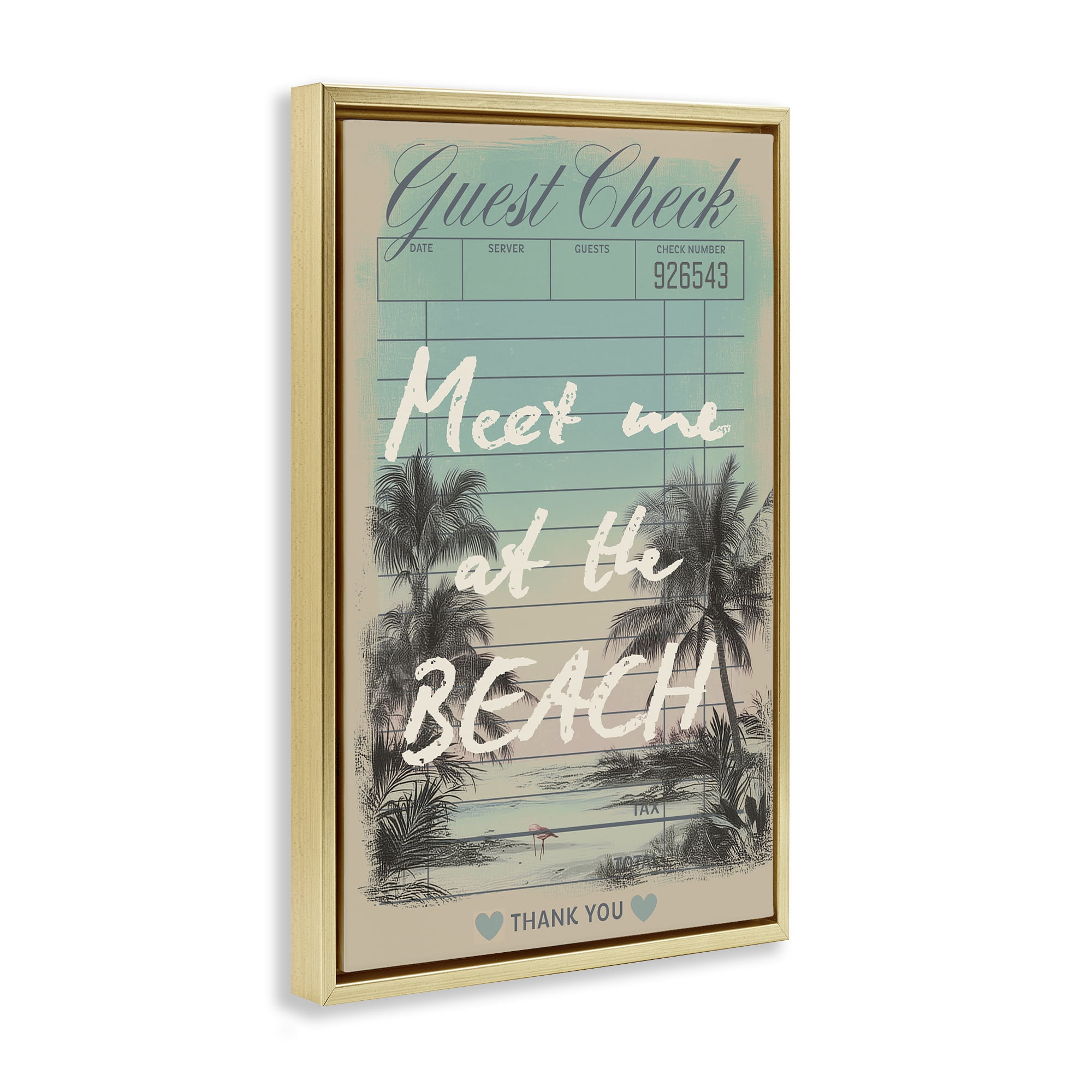 Stupell Industries Meet Me At Beach Check Gold Framed Floater Canvas Wall Art, design by Annabelle Hall
