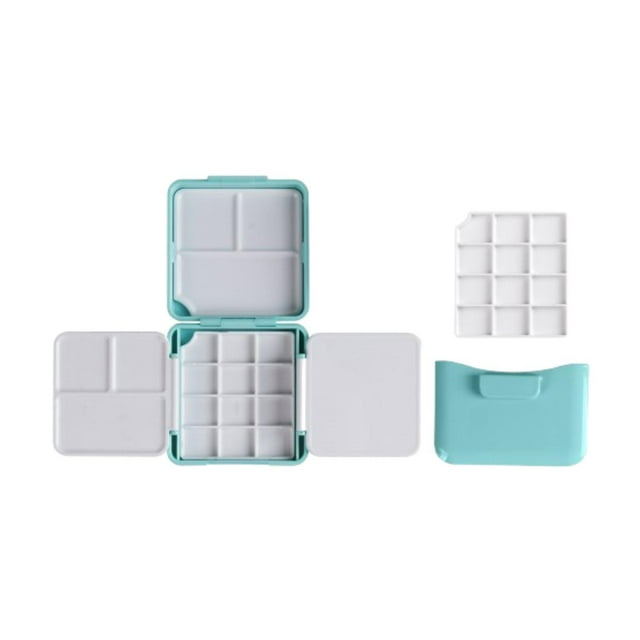Paleta de acuarela con cubo de lavado y zona de mezcla mini para pintura de principiantes Azul