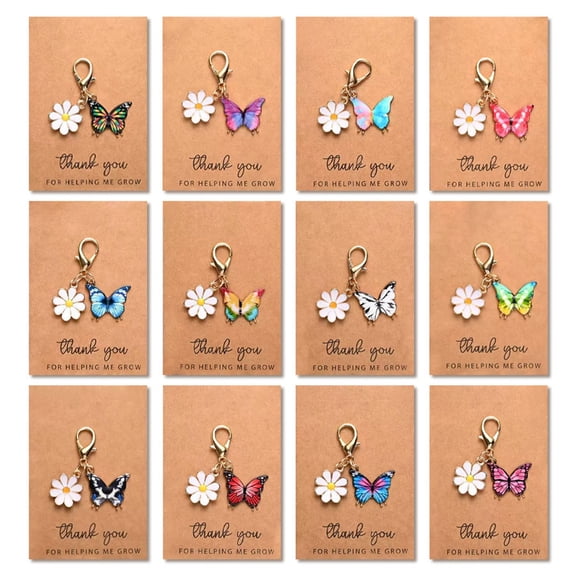 12pcs/36pcs Men's And Women's Daisy Butterfly Mini Keychain, Backpack Decorative Pendant, Thank You Card Small Gift, Holiday Gift, Birthday Gift