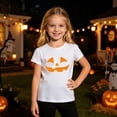 thumbnail image 2 of Bainana Girls Halloween T-Shirts Size 3-4 Years Cozy Face Print Short Sleeve Tees Toddler Festival Clothes White, 2 of 4