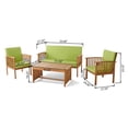thumbnail image 2 of Sparks Outdoor 4 Piece Acacia Wood Sofa Set with Cushions, Brown Patnia, Light Green, 2 of 6