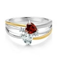 thumbnail image 2 of Gem Stone King 925 Silver and 10K Yellow Gold Red Garnet and Sky Blue Aquamarine and White Lab Grown Diamond Band Ring for Women (1.04 Cttw, Gemstone January Birthstone, Heart Shape 5MM, Size 8), 2 of 3