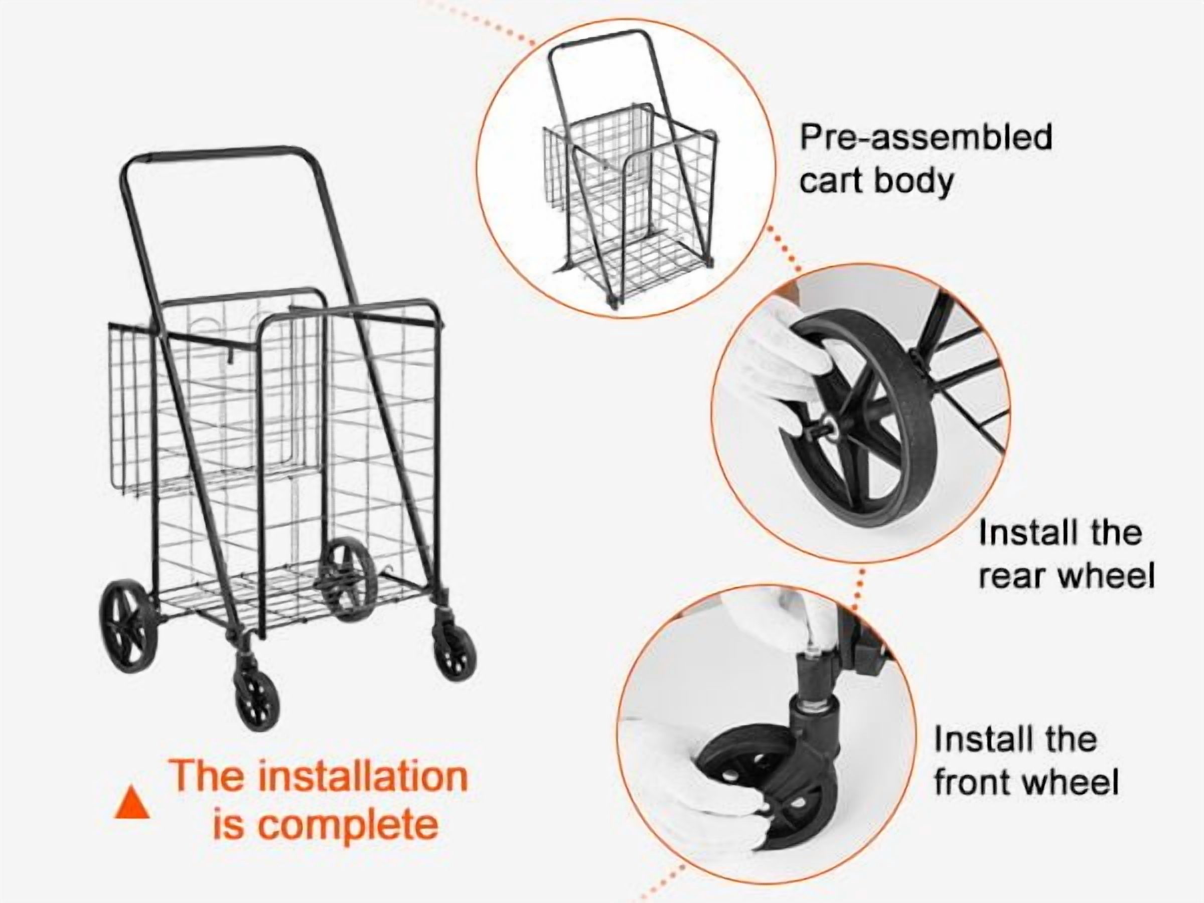 Folding Shopping Cart with Double Baskets, 110 LBS Capacity Heavy Duty Utility Cart, 360° Swivel Wheels, Portable Grocery Cart for Shopping Laundry Luggage