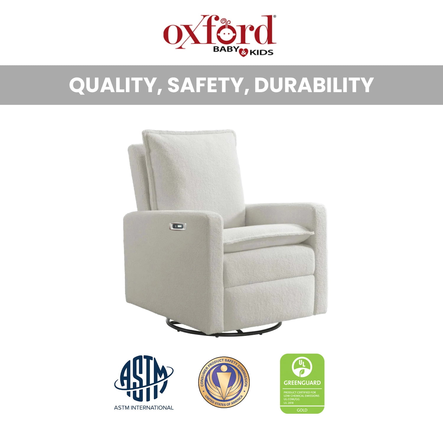Oxford Baby Uptown Power Upholstered Glider Recliner Rocking Chair 270° Swivel for Nursery and Living Room – Boucle White