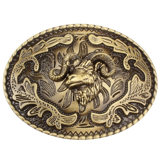 Longcreek Goat Belt Buckle for Men, Norse Viking Goat Sheep Head Belt Buckle, Gold Goat Skull Oval Belt Buckle, Western Cowboy Belt Buckle, Vintage Punk Rock Belt Buckle