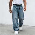 thumbnail image 4 of 2026 New Men's Dark Blue 100% Cotton Oversized Wide-Leg Jeans: Durable Vintage Denim | Standard Sizing (30-40), 4 of 14