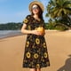 thumbnail image 4 of Easygdp Sunflowers Leaves para Vestido Transpirable de Mujer, Vestido Suelto de Manga Corta con Pliegues y Bolsillos para el Verano, 4 of 6
