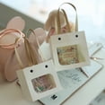 thumbnail image 5 of Zhuge Bolsas de embalaje para cajas de regalo, bolsas de regalo con ventana transparente, bolsas de papel kraft, bolsas de mano cuadradas (cara sonriente marrón, tamaño pequeño), 5 of 5