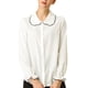 thumbnail image 2 of Camisas de trabajo para mujer con cuello Peter Pan y volantes, botón hacia arriba, color blanco, 2 of 8