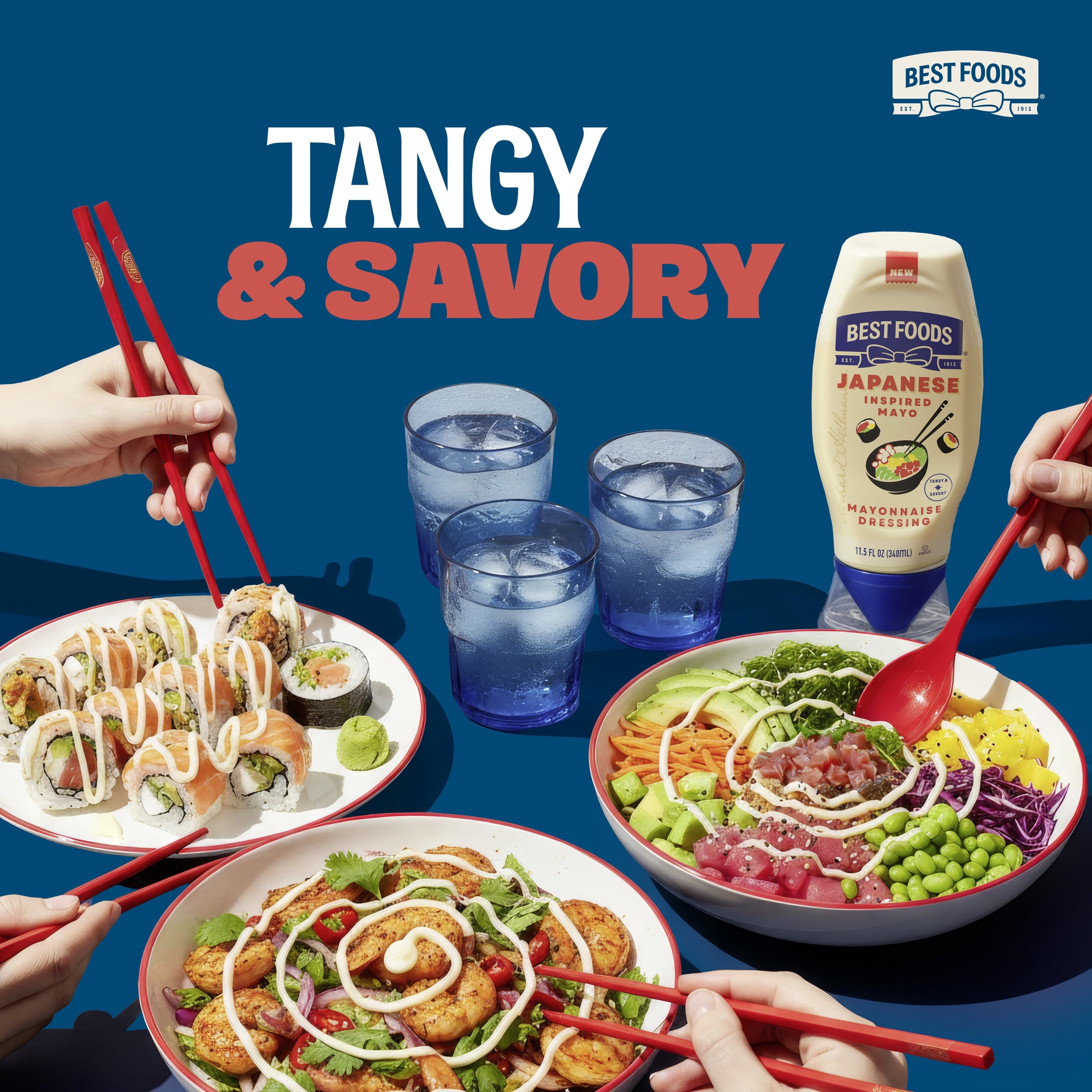 Best Foods Japanese-Inspired Tangy & Savory Mayonnaise Dressing for Sushi, Poke Bowls & More, Japanese Style Mayo with a Boost of Umami, Squeeze Bottle, 11.5 fl oz