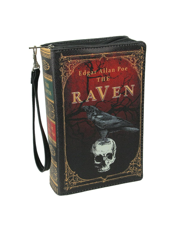 Things2Die4 Black Vinyl The Raven Book Handbag Novelty Clutch Purse Crossbody Bag Edgar Allen Poe
