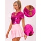thumbnail image 2 of Camiseta Corta de Color Metálicos para Mujer Camiseta Brillante de Fiesta de Manga Corta Rosa roja S, 2 of 6