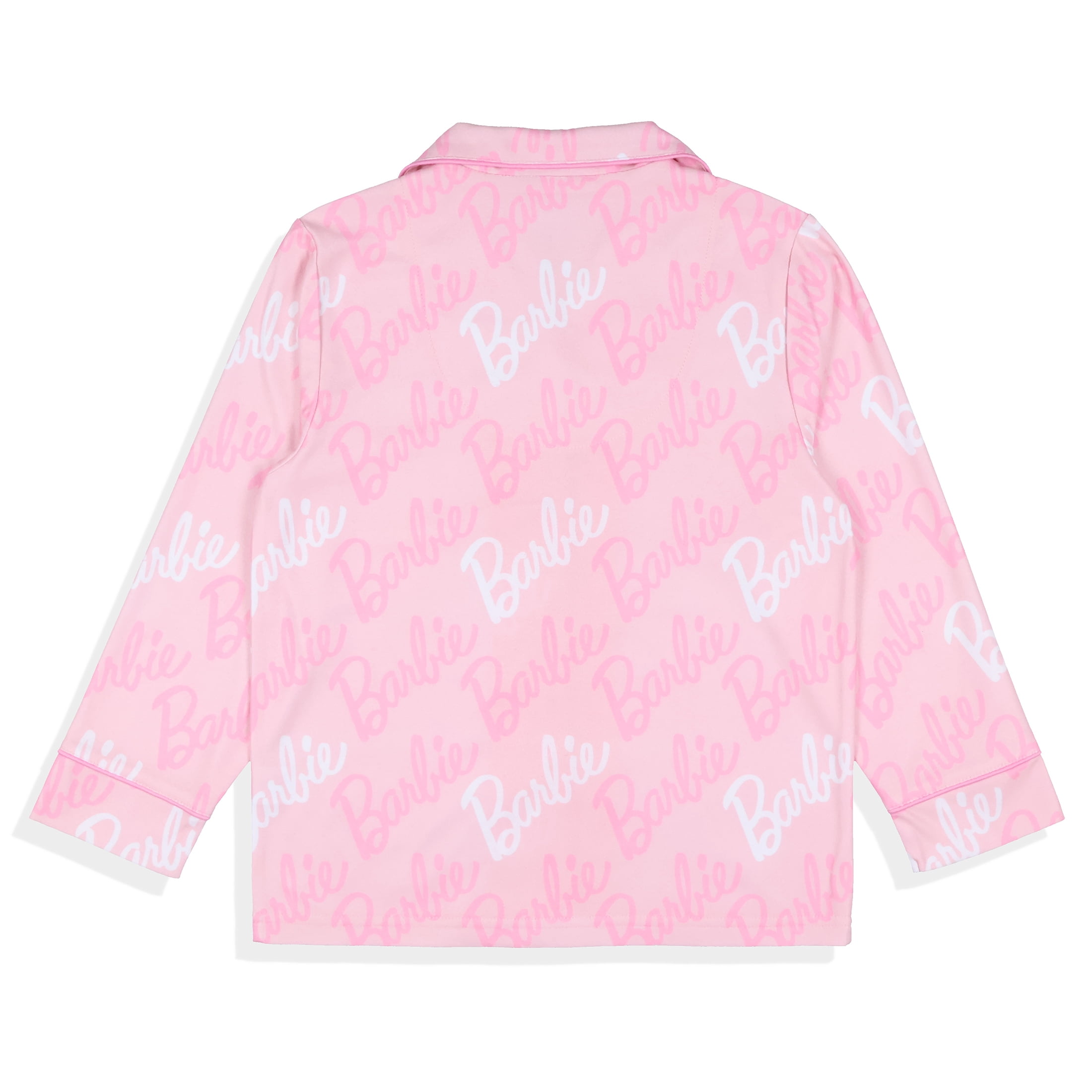 Barbie Pajama Girls' Barbie Logo Button Front Long Sleeve Shirt and Pant 2 Piece Set Sleepwear