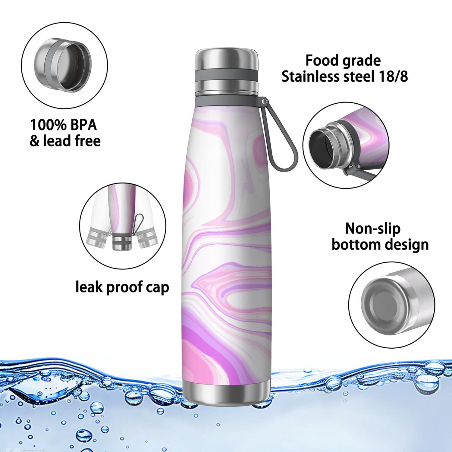 29oz Insulated Water Bottle with Tea Infuser, Stainless Steel Travel Mug, Liquid & Marble Print