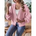 thumbnail image 6 of Womens Cardigan Sweaters Trendy Open Front Long Lantern Sleeve Chunky Knit Sweater Pink L, 6 of 8