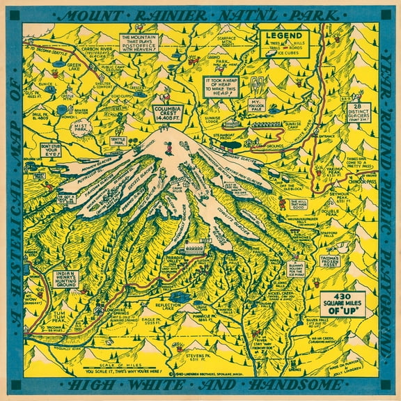 1940 A Hysterical Map of Mount Rainier National Park.
