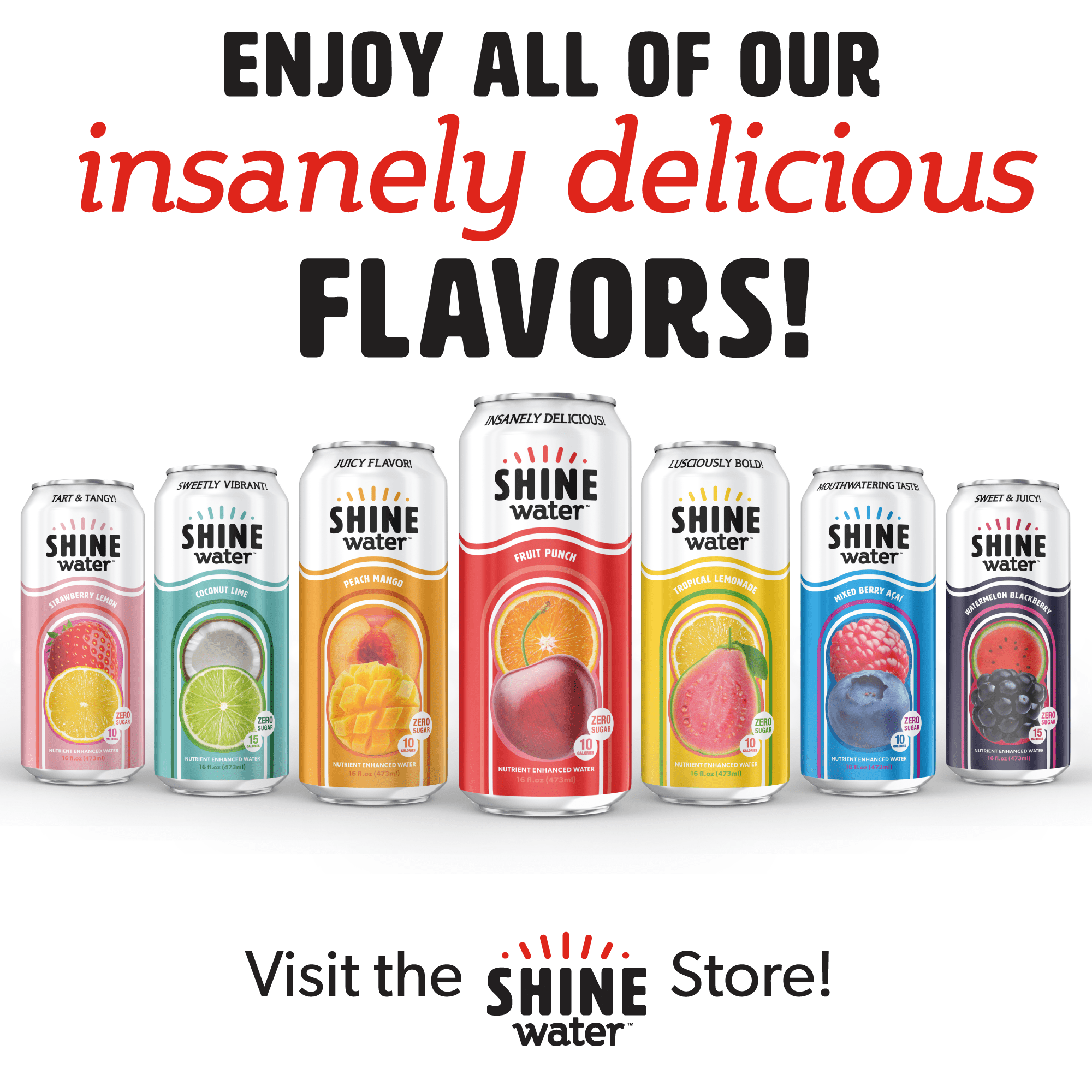 Shine Water Peach Mango Vitamin D Electrolyte Drinks 12-Pack, Sugar Free Flavored Water with Magnesium, Zinc & Antioxidants, Low Calorie Hydration