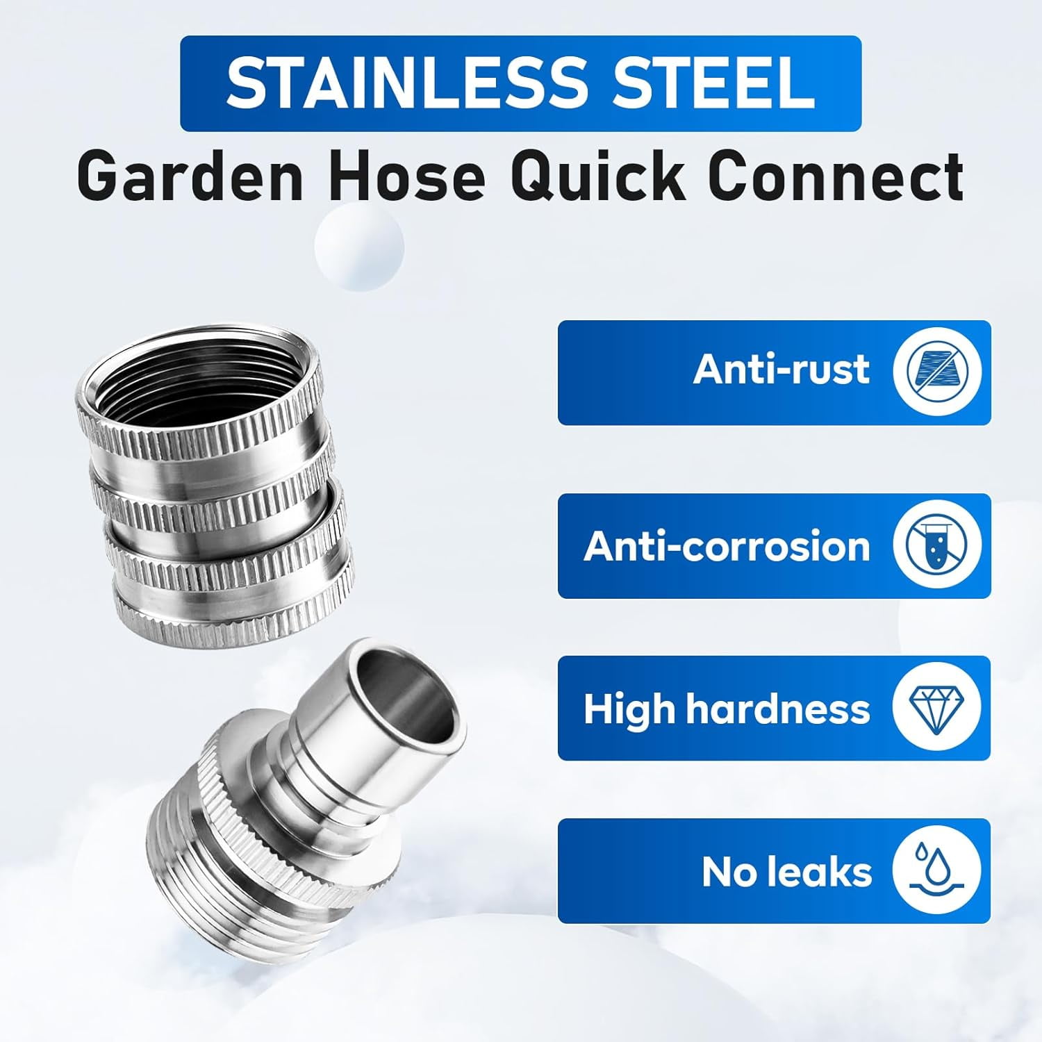 Quick Connect Hose Fittings, 3/4 Inch GHT Garden Hose Quick Connect Set, Stainless Steel Water Hose Fitting, 2 Pack