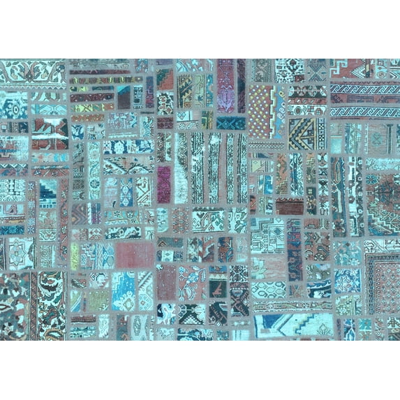 Ahgly Company Indoor Rectangle Patchwork Light Blue Transitional Area Rugs, 8' x 12'