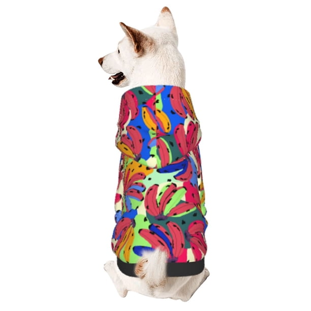 Fotbe Colorful Bananas Sudadera con Estampado para Perros Pequeños – Suéter con Capucha para Mascotas, Tela Suave de Forro Polar con Bolsillo-Small
