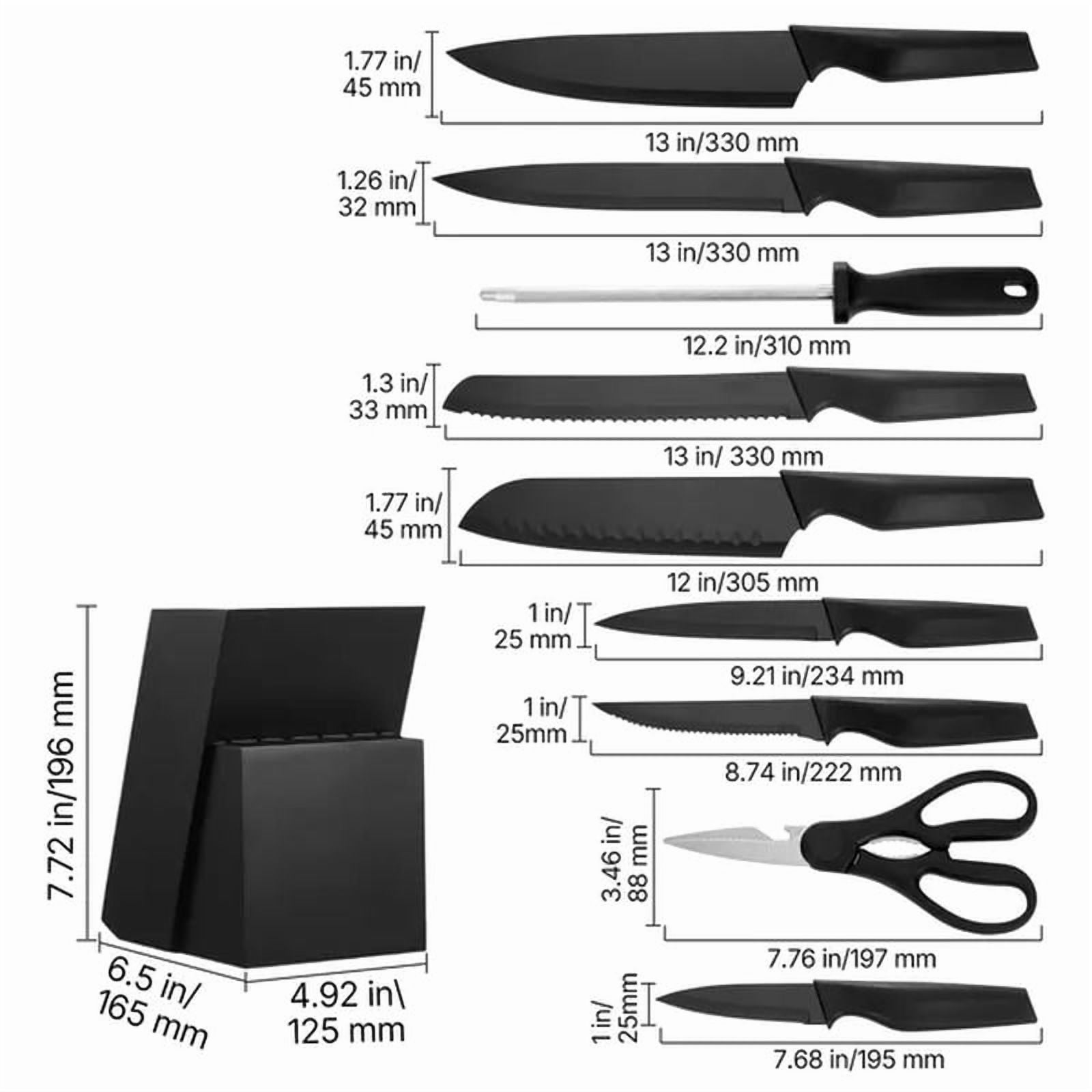 Kitchen Knife Set with Block and Sharpener, German High Carbon Stainless Steel Knife Set, Cutlery with Ergonomic Handle, Sharpening Rod and Wooden Block