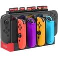 thumbnail image 1 of Charger for Joy Cons Controller, Charging Dock Base Station for Joy Cons and Game Card Storage Holder with 28 Game Card Slots Accessories Kits for Nintendo Switch, Black, 1 of 6