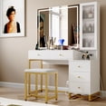 thumbnail image 2 of Wildhome USB Port Lighted Mirror Stool Drawers table Set White, 2 of 9