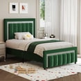 thumbnail image 2 of 4 EVER WINNER Twin Bed Frames, Twin Size Bed Frame with Diamond Velvet Design Headboard and Footboard, Upholstered Bed Frame with Wooden Slats Support, No Box Spring Needed, Easy Assembly, Green, 2 of 8