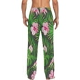 thumbnail image 7 of Men's Pajama Pants with Pockets Sleepwear Lounge Pants Stretch Casual Tropical Leaves Exotic Flowers Flamingo, 7 of 7