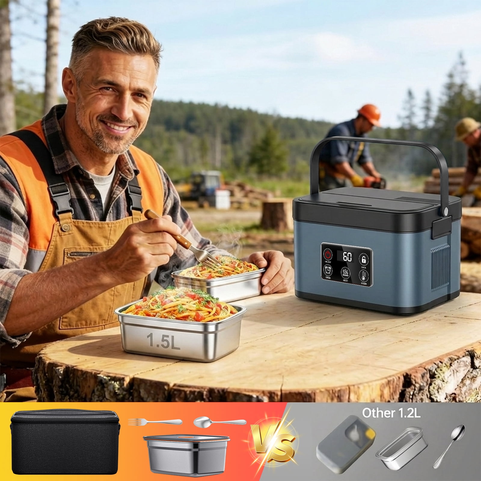Jinghua 1.5 L Rechargeable Electric Heated Lunch Box Self-Heating Lunch Box Insulated Lunch Box for Work Travel Car Office School