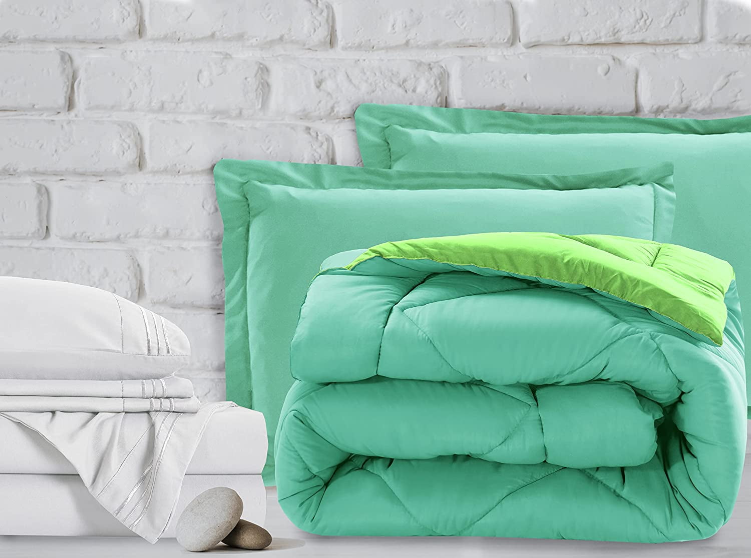 Elegant Comfort 7-Piece Bed-in-a-Bag Comforter and Sheet Set- 1500 Series 7-Piece King Size Bed-in-a-Bag, Bed Sheets and Comforter Set, Wrinkle and Stain Resistant, Aqua/Lime