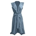 thumbnail image 5 of IDALL Robes d'Été, Robes Petites Femmes Col en V Manches Courtes à Volants Longue Robe Élégante, Robe Ajustée et Évasée, Robes Femmes Bleu 4 Robe m, 5 of 5