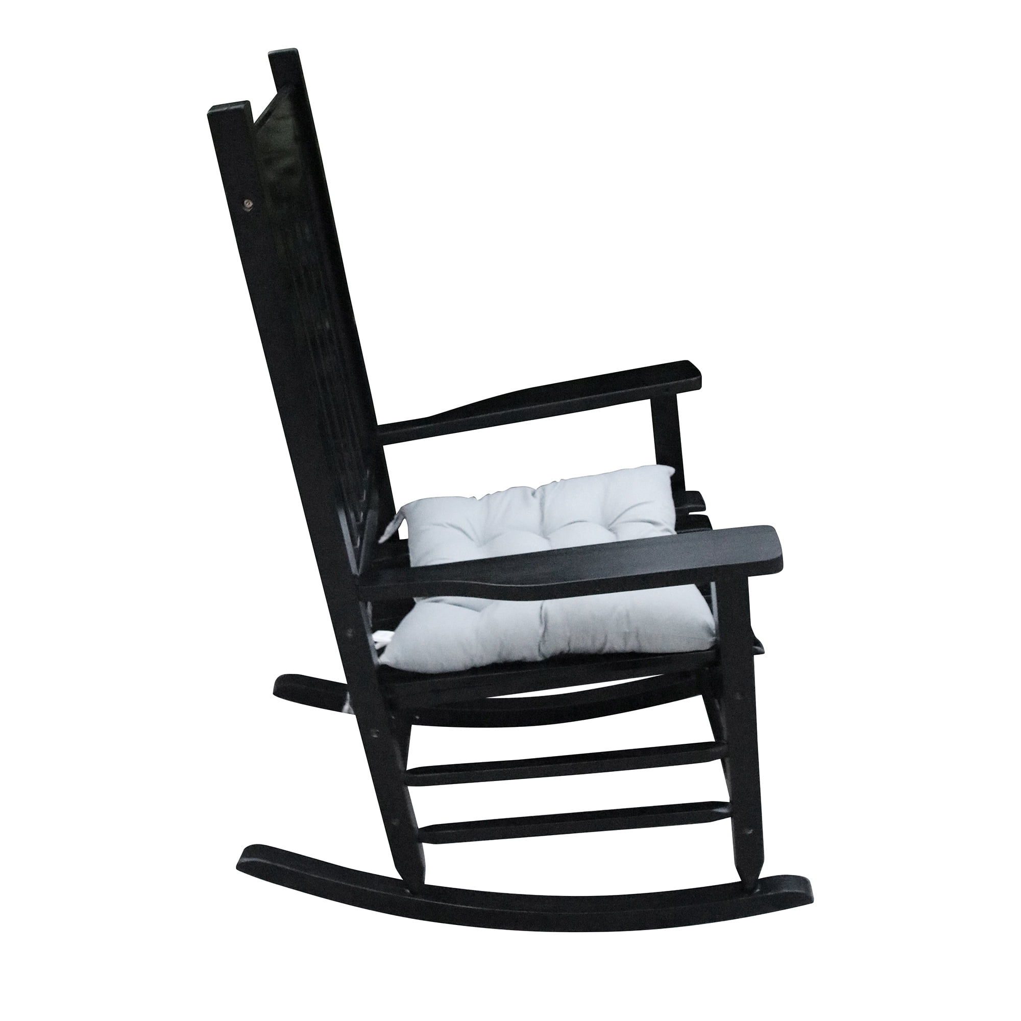 Outdoor Wooden Rocker Chair, Finished Porch Leisure Rocking Chair No Mat Needed for Patio Garden, Black