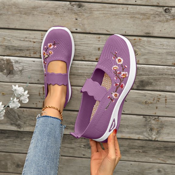 Domzle Orthopedic Shoes for Women Wide Width Breathable Comfortable Lightweight Slip on Sneakers Non Slip Arch Support 2026 New Women Walking Shoes Purple 38