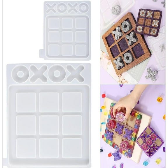 2Pcs/Set ‌Tic-Tac-Toe Resin Molds for Resin Casting,Large Epoxy Resin Silicone Molds for DIY Tabletop Board Game,Travel Game,DIY Hand Tools Kits