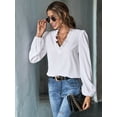 thumbnail image 6 of Women Long Lantern Sleeve Blouse Tops V Neck Shirts Loose Blouses White M, 6 of 9