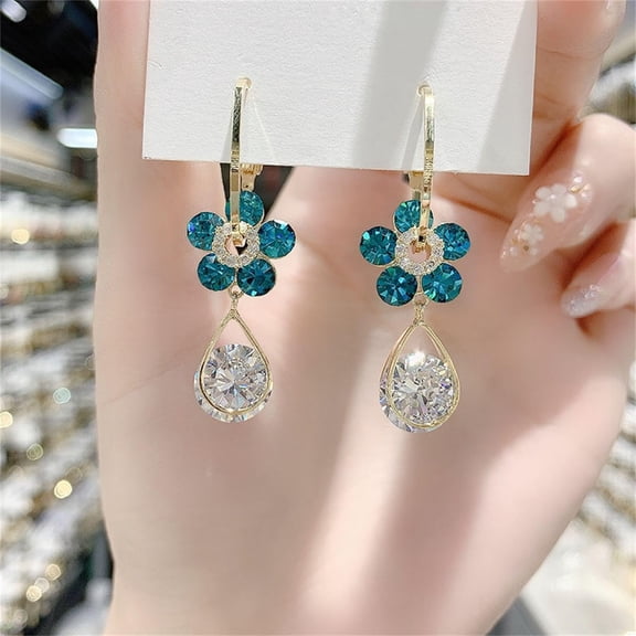 Censtreet Fashion Crystal Teardrop Earrings Flower Dangle Earrings for Women Shining Cubic-Rhinestone Wonderful Gift