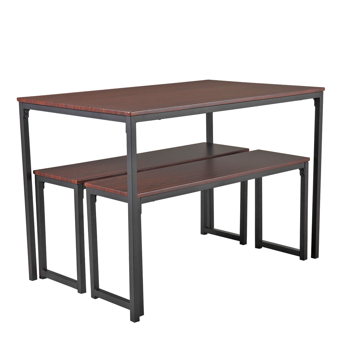 Dining Room Set, 3 Pieces Kitchen Table Set with Two Benches, Small Dining Table Sets with Metal Frame, Dining Furniture Set for Home