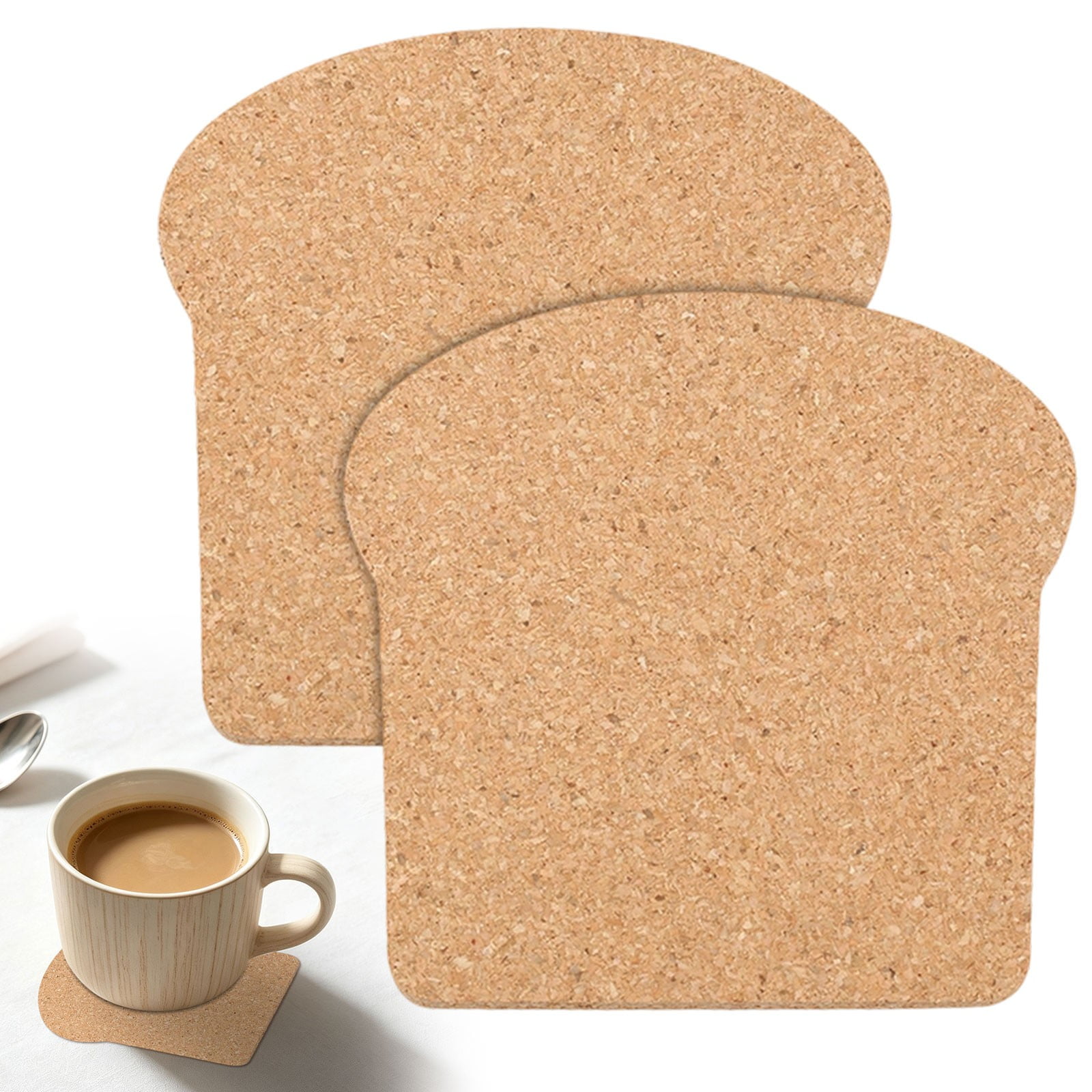 Heat Resistant Coasters for Drinks Toast Shape Cork Coaster Set for Coffee Table DIY Craft Cup Mat for Home Kitchen Table Natural Cork Drink Coaster for Mugs Glasses 2 Pack Khaki