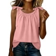 thumbnail image 2 of WHLBF Women's Tank Top Round Neck Sleeveless Fashionable Solid Color Tie Strap Cotton Linen Top Pink XL, 2 of 8