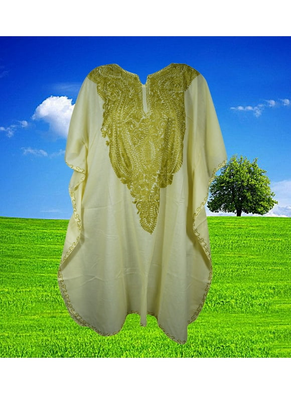 Womens Kaftan Midi Dress, Green Embellished Floral Caftan, Travel Dresses Butterfly Lounger Oversized, Stylish Hostess Dresses, L-2X